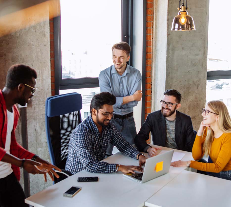 Banner image showing a group of smiling people discussing on a topic